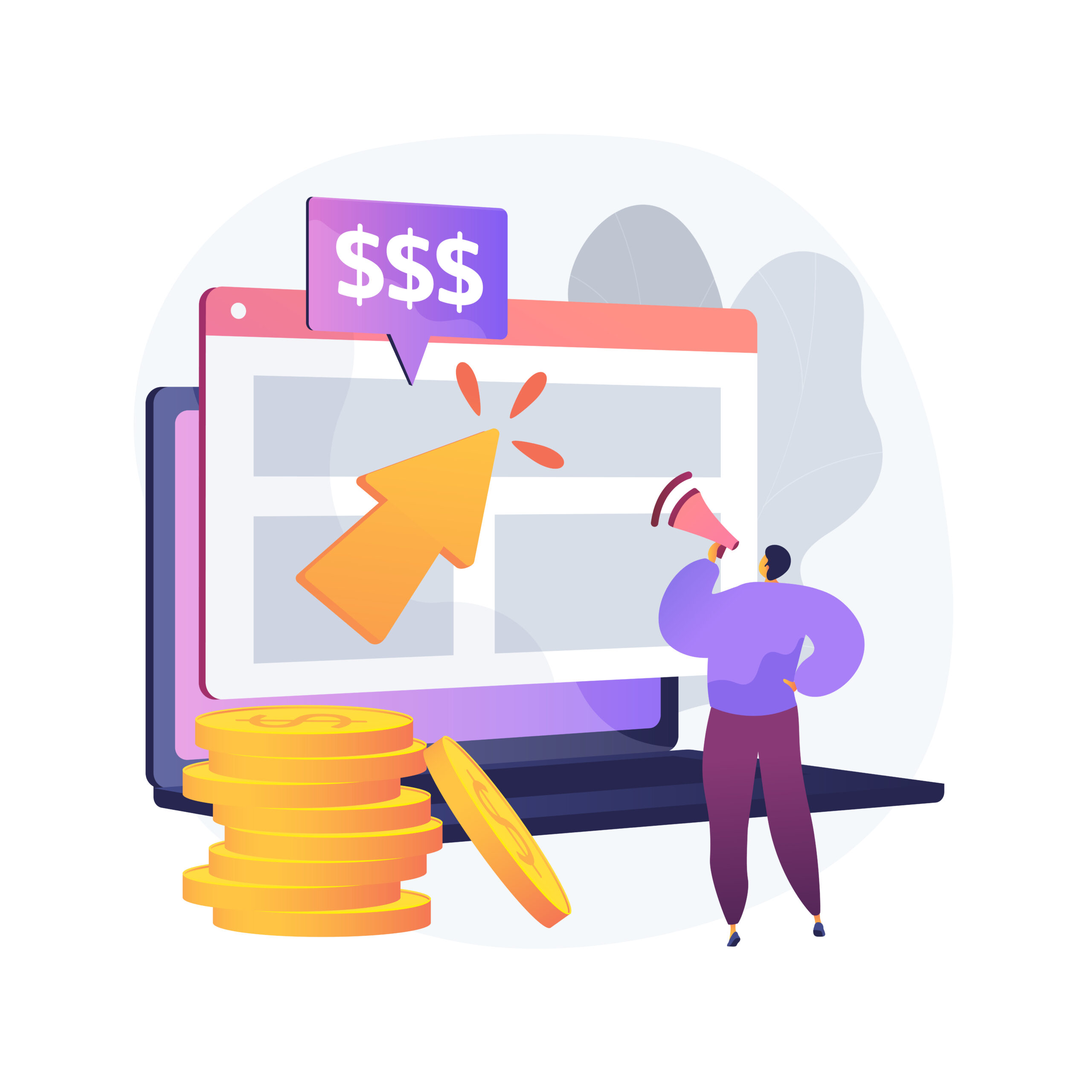 PPC campaign abstract concept vector illustration. Pay-per-click model, internet marketing tools, PPC ad campaign, search engine advertising, driving traffic, website SEO abstract metaphor.